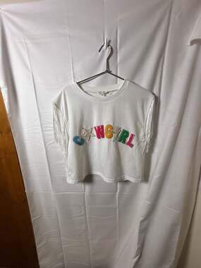 MainStrip White Cowgirl Graphic Fringe Crop Top
